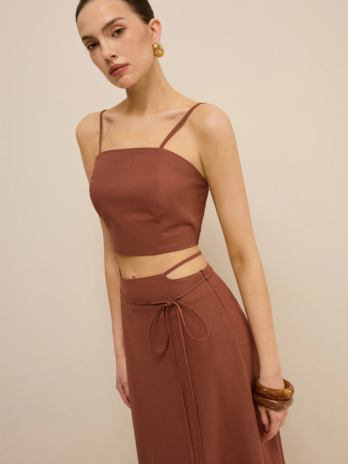 Cut-Out Waist Tie-Detail Skirt Set - Takermore