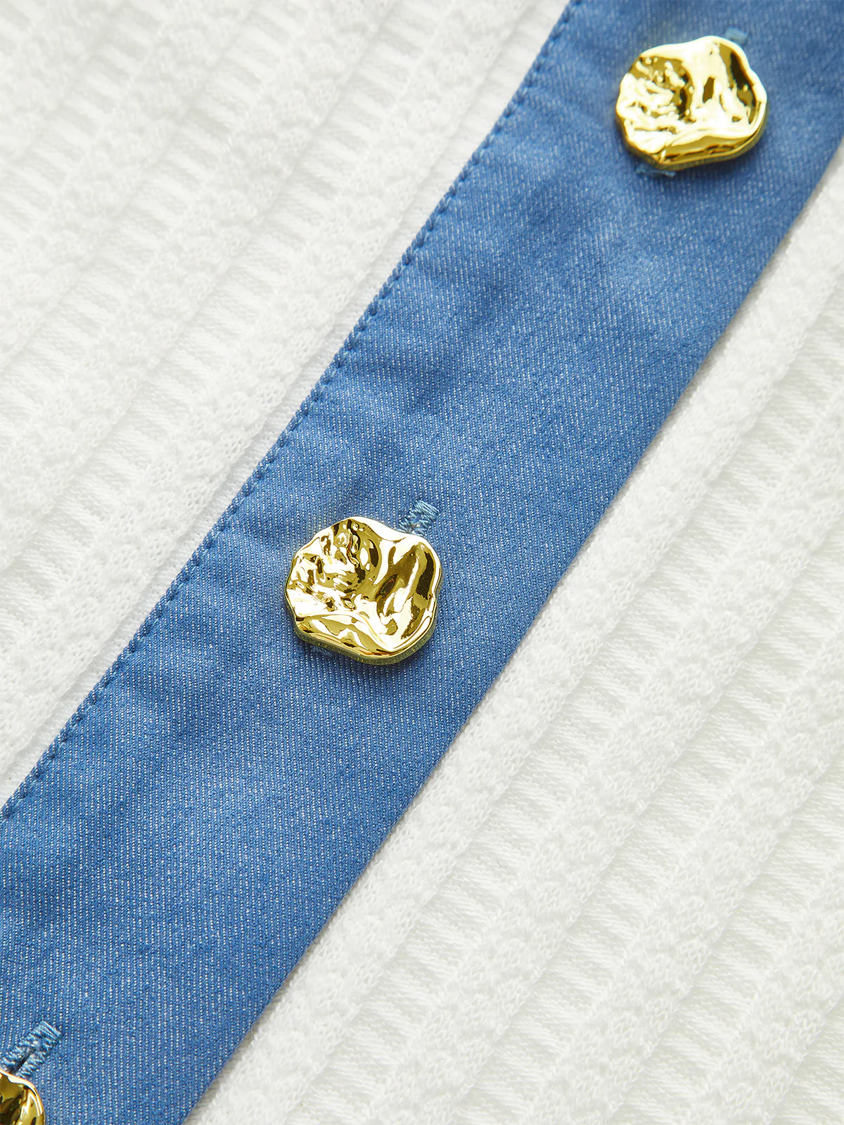 Denim-Trimmed Knit Mini Skirt with Metal Button - Takermore