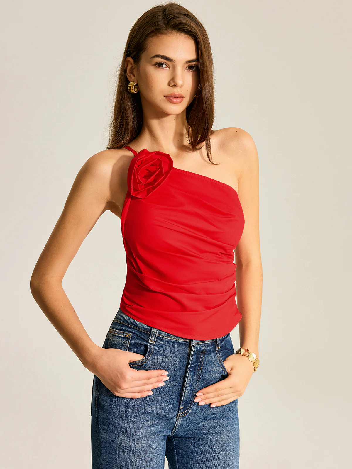 Floral One Shoulder Tank Top - Takermore