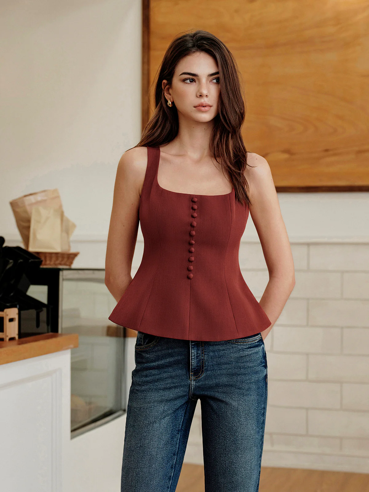 Square-Neck Zipper Tank Top - Takermore