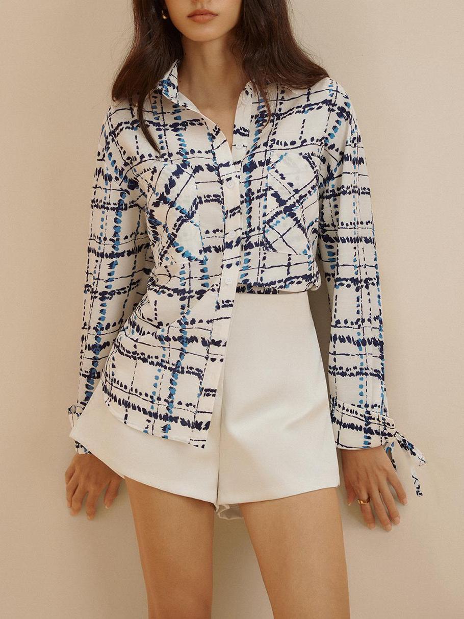 Oversized Lapel Plaid Printed Pockets Shirt - Takermore