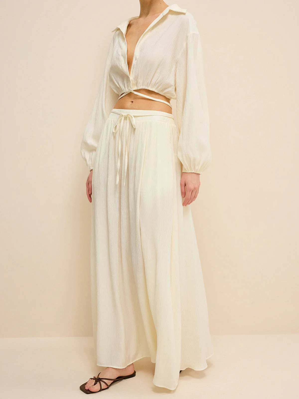 Pocketed Maxi Skirt with Tie-Waist - Takermore