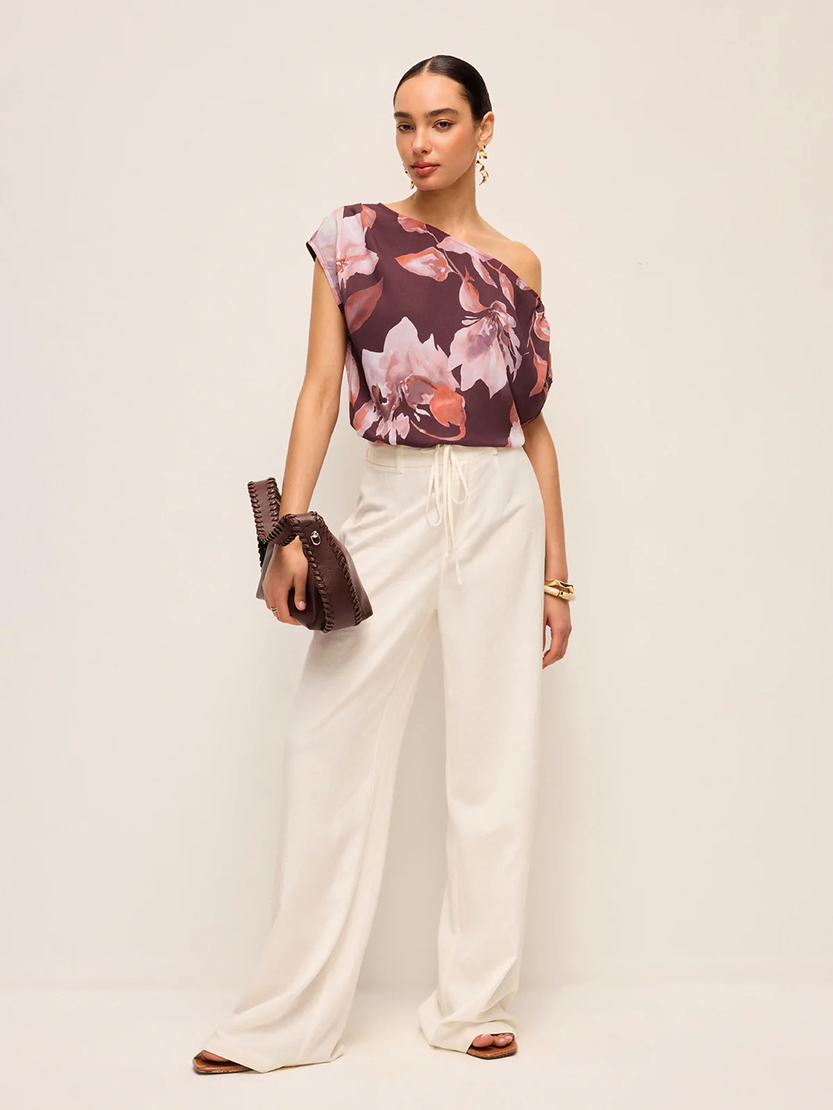 One-Shoulder Floral Belted Blouse - Takermore