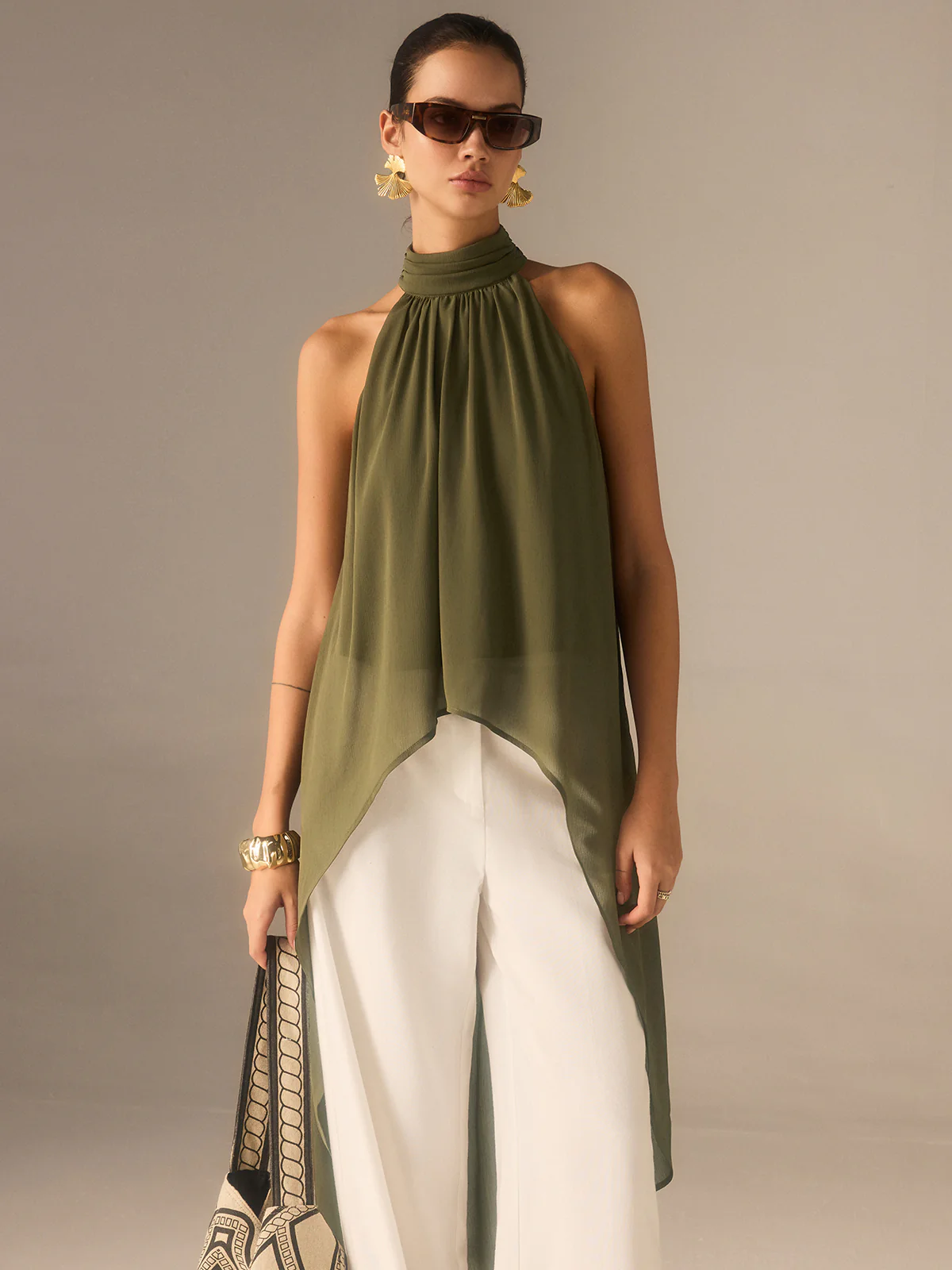 Halter-Neck Chiffon Long Top - Takermore
