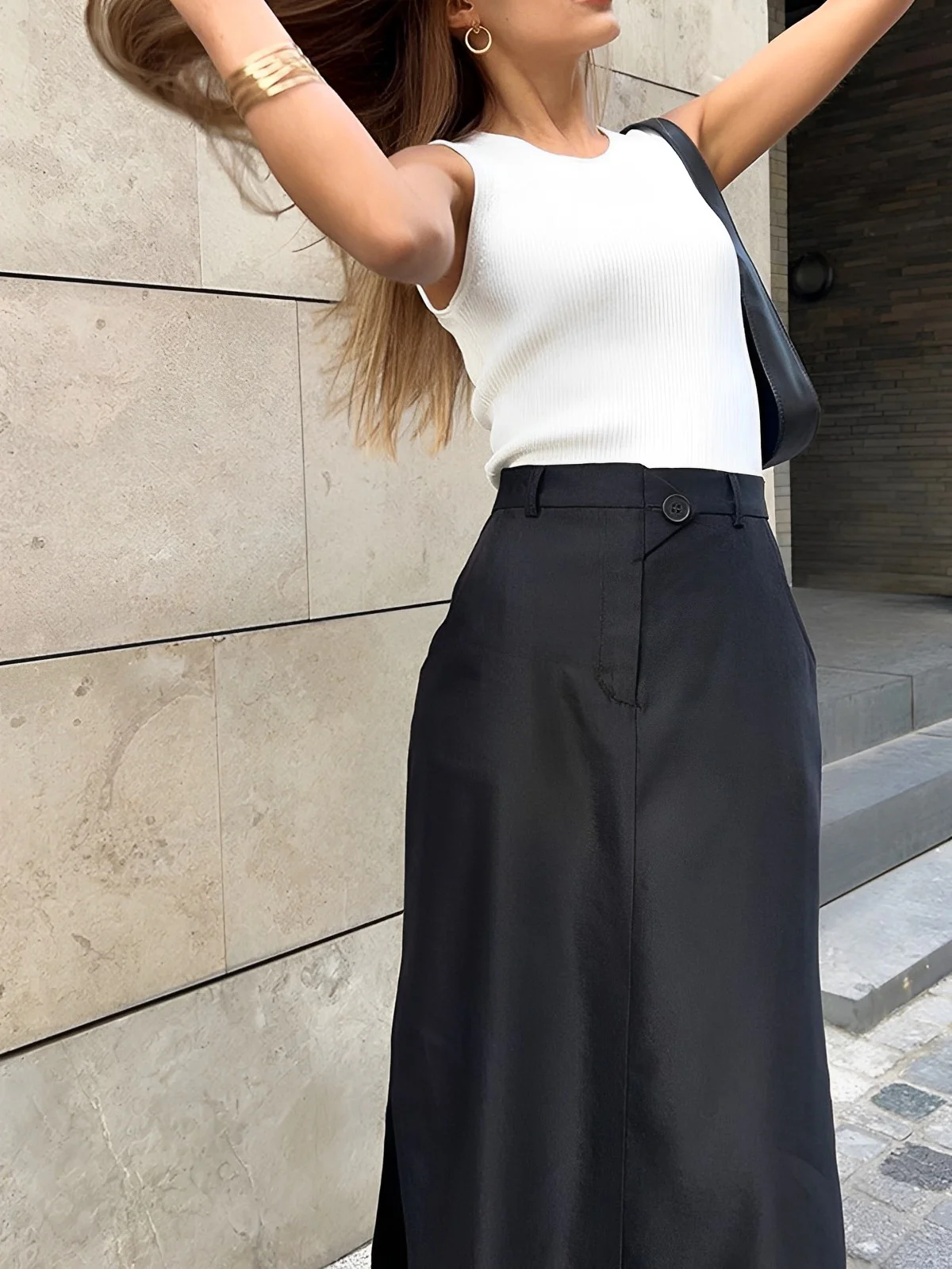 Basic Buttoned Maxi Skirt - Takermore