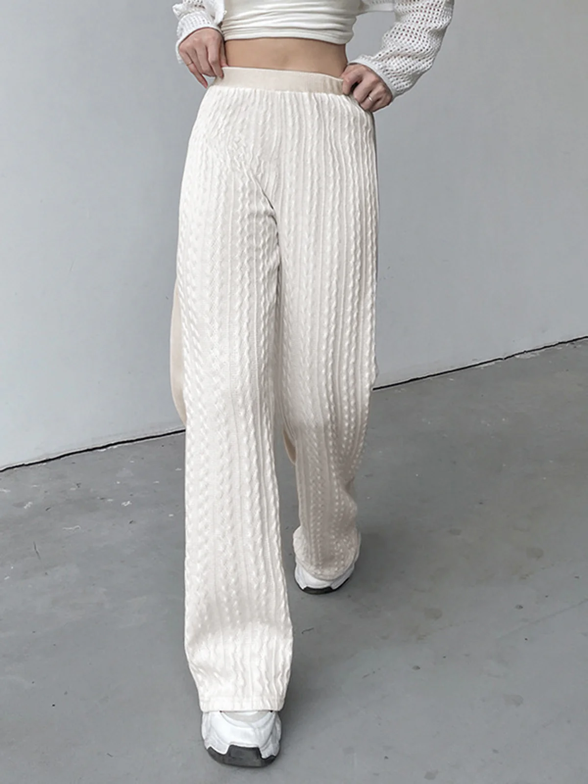Cable Knit Wide Leg Pants - Takermore