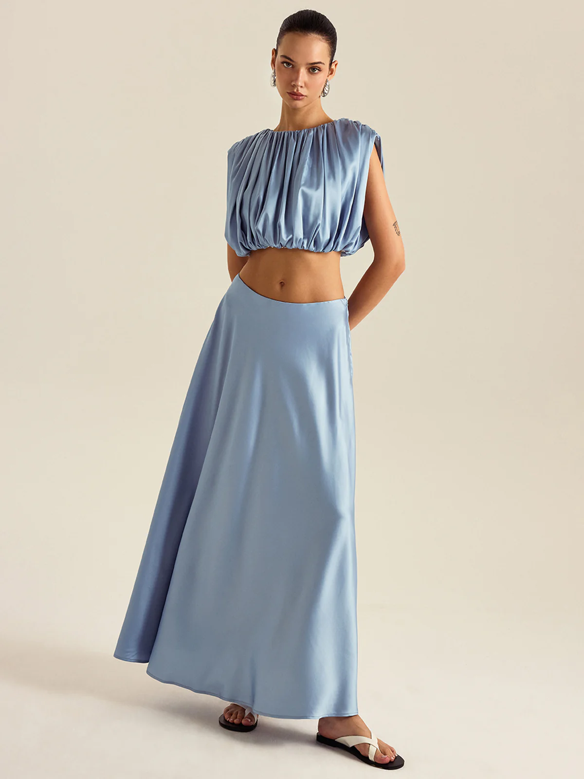 Ruched Crop Top Skirt Set - Takermore