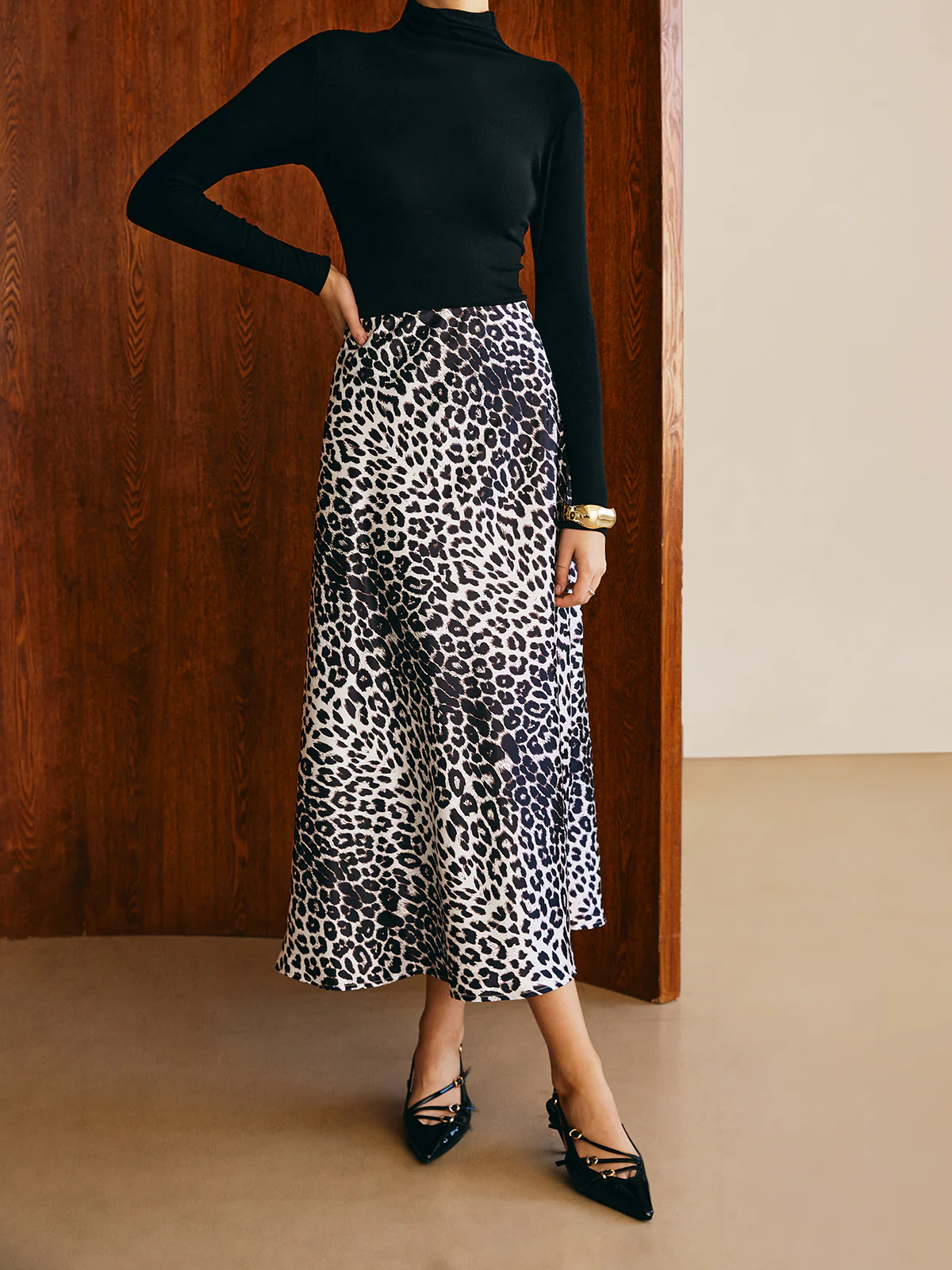 Leopard Printed Midi Skirt - Takermore