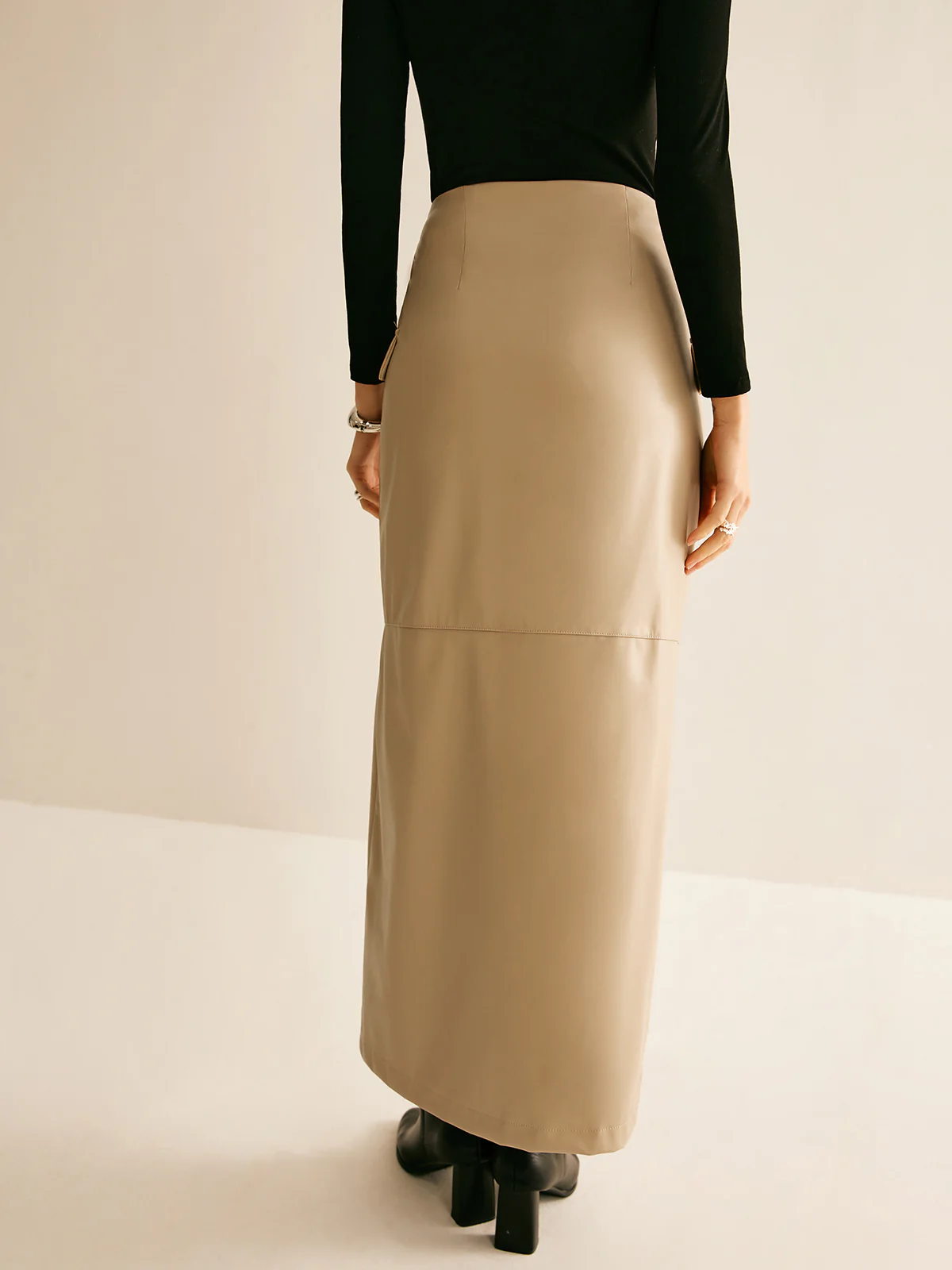 Asymmetrical Button Faux Leather Skirt - Takermore