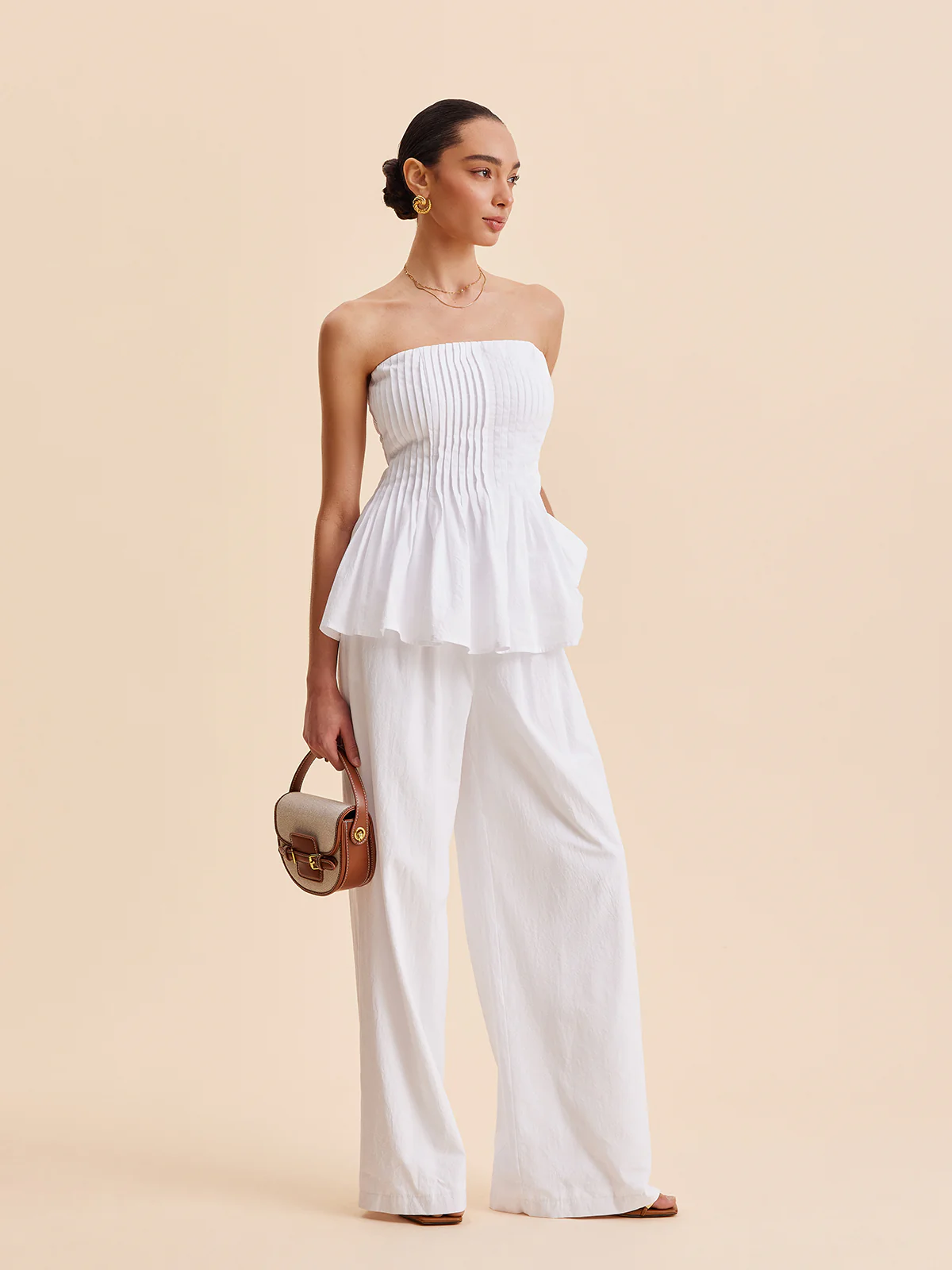 Cotton Pleated Strapless Peplum Top - Takermore