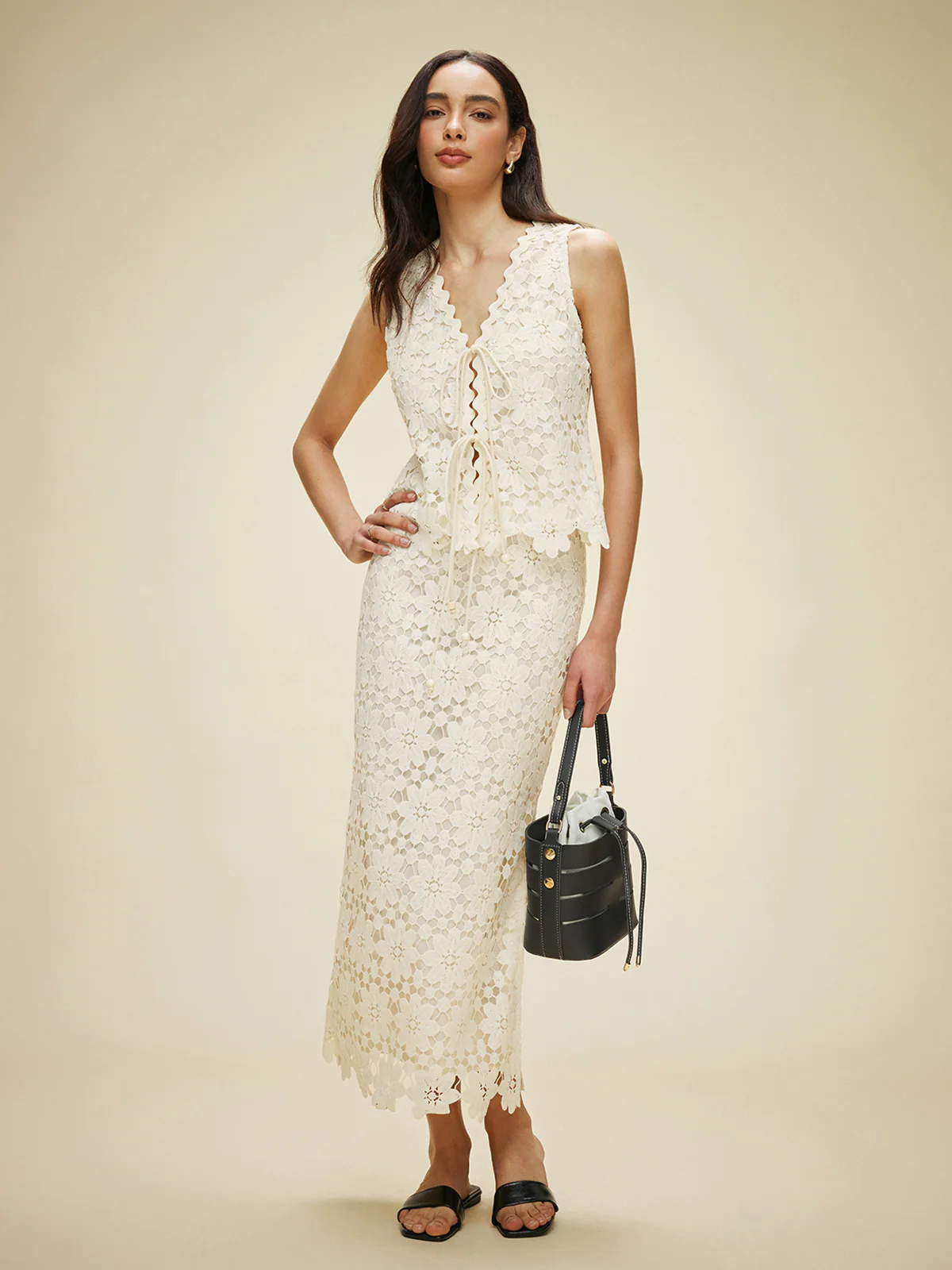 Lace Tied Front Top With Skirt Set - Takermore