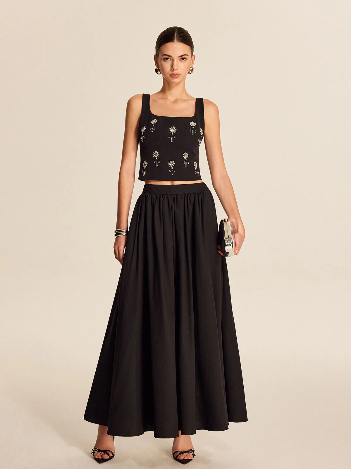 Mid Waist Flared Pleated Skirt - Takermore
