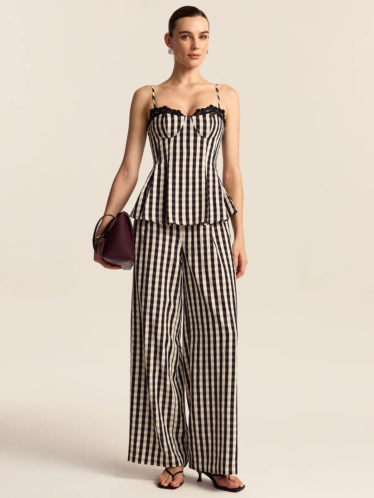 Gingham Wide-Leg Pants - Takermore