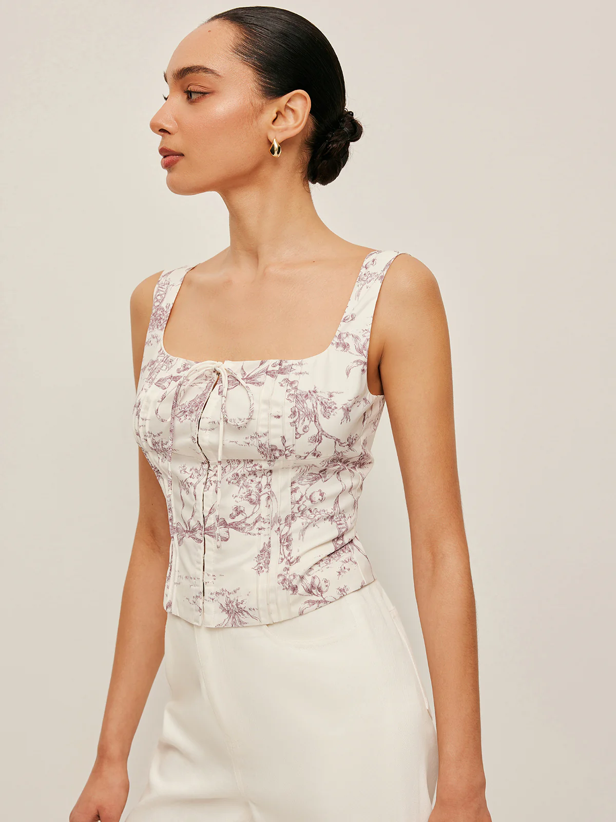 Printed Corset Top With Front Hook Closure - Takermore