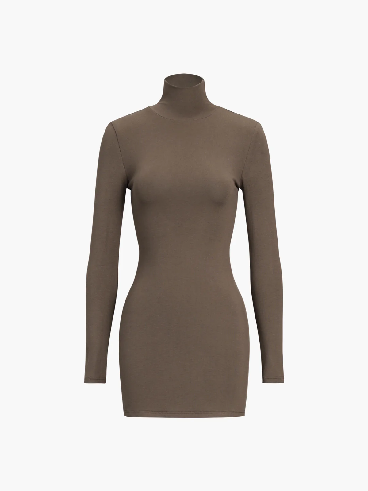 Turtleneck Open Back Long Sleeve Short Dress - Takermore