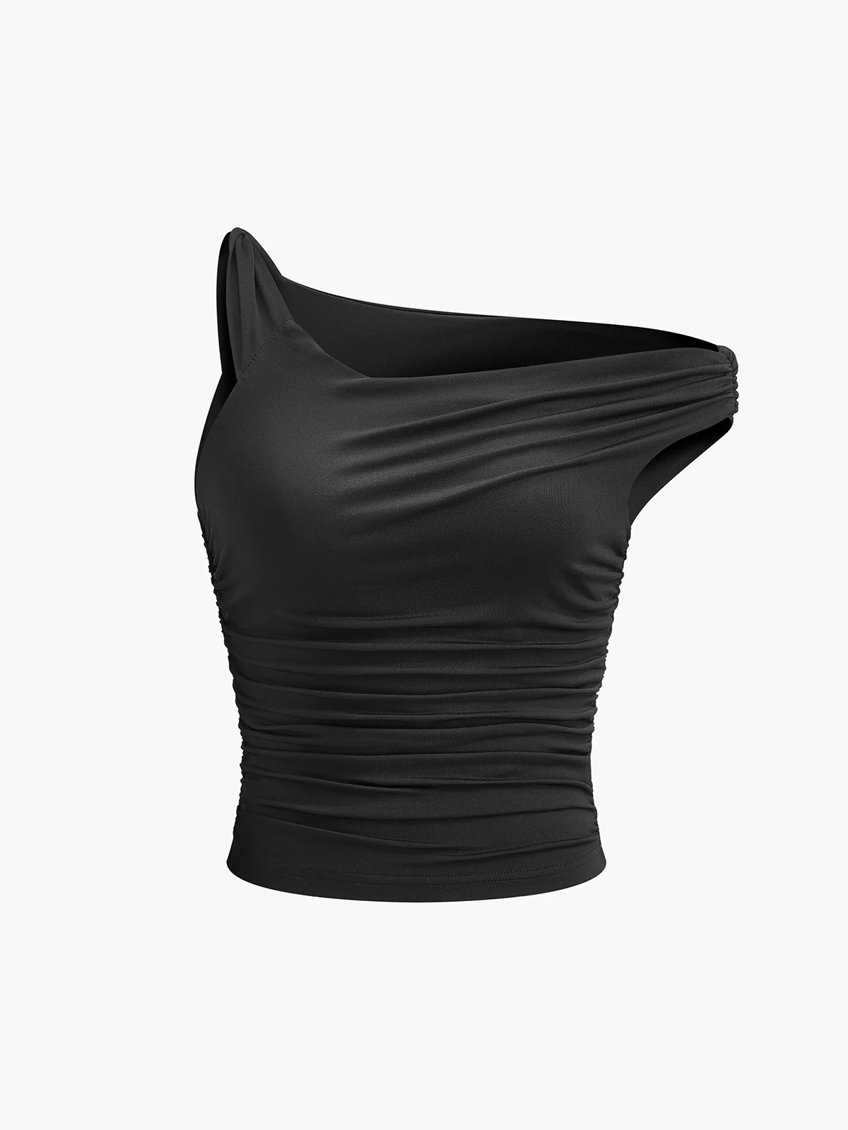 Asymmetrical Collar Pleated T-Shirt - Takermore