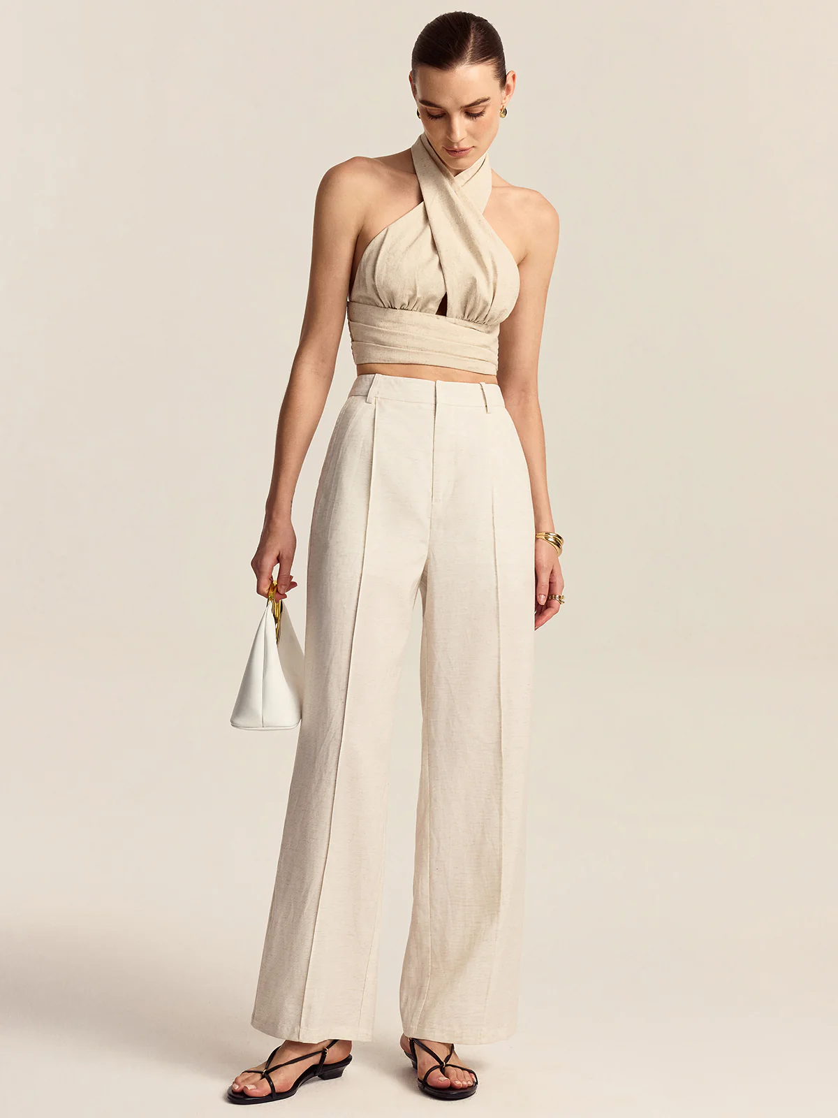 Linen & Cotton Halter Crop Top - Takermore