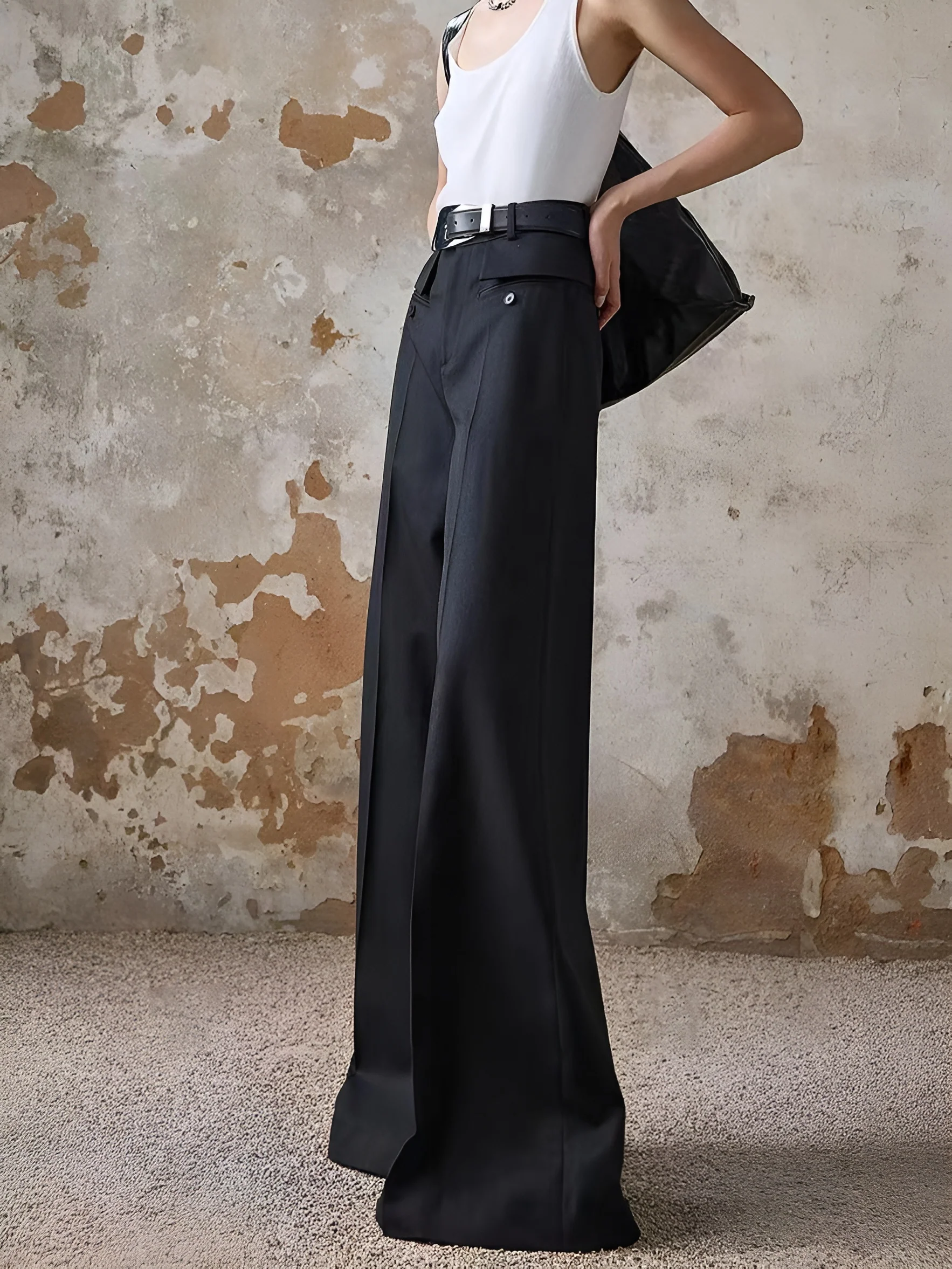 High-Waist Piping Bell Pants Without Belt - Takermore