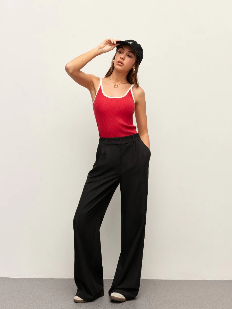 Contrast Trim Ribbed Cami Top - Takermore