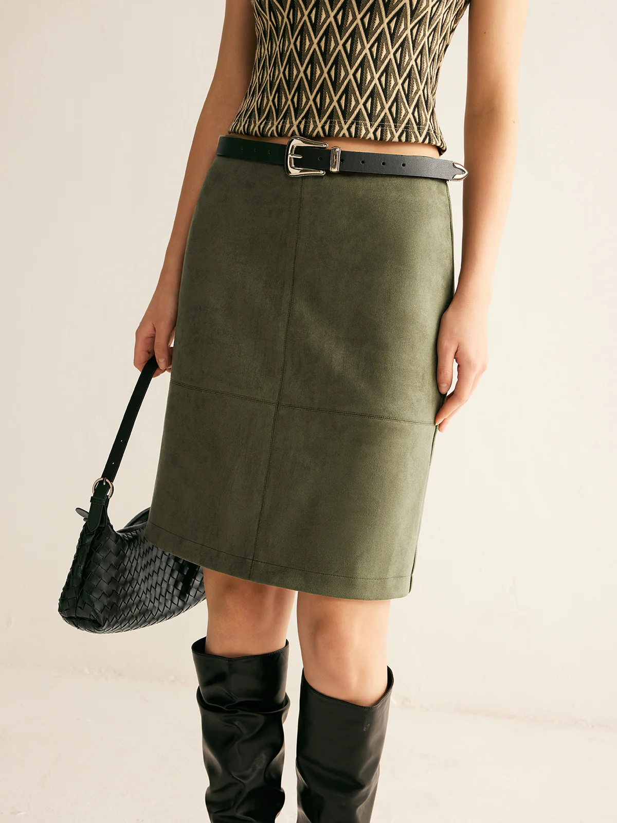 Suede A-Line Skirt Without Belt - Takermore