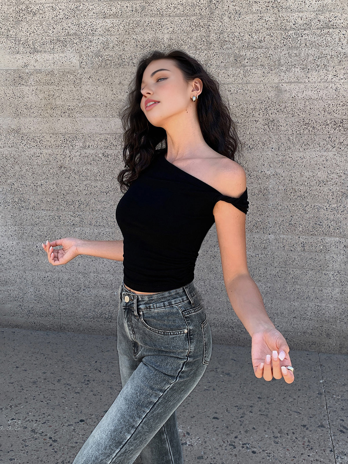 Asymmetrical Neck One Shoulder Off Top - Takermore