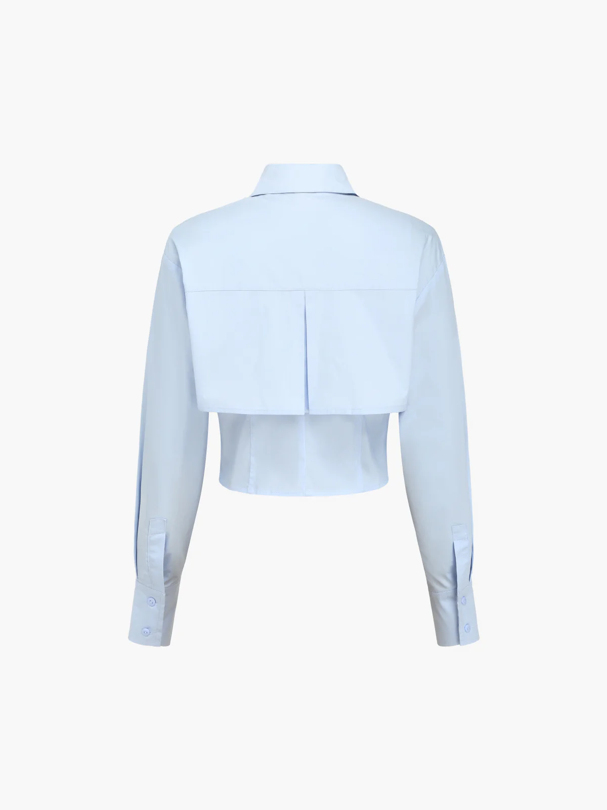 Baby Blue Open Collar Double Layer Crop Shirt - Takermore