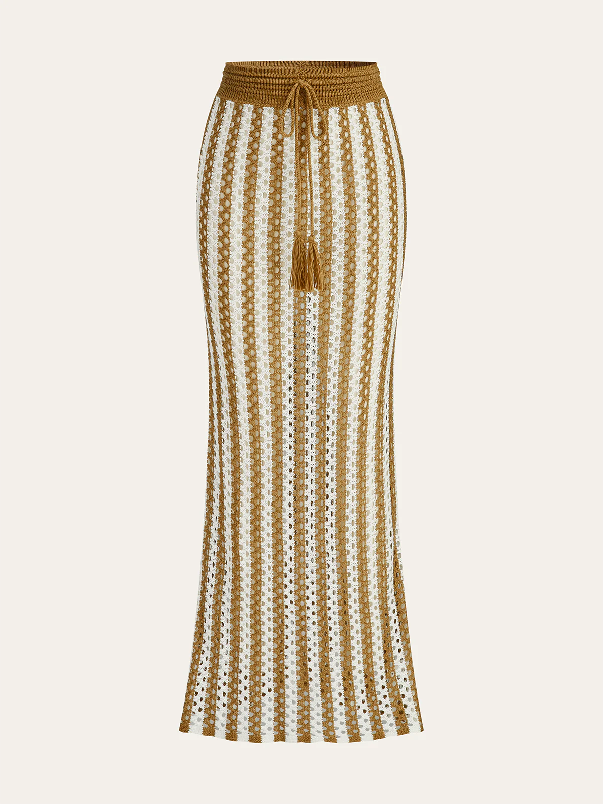 Crochet Stripe Skirt Set With Tassel Tie Waist - Takermore