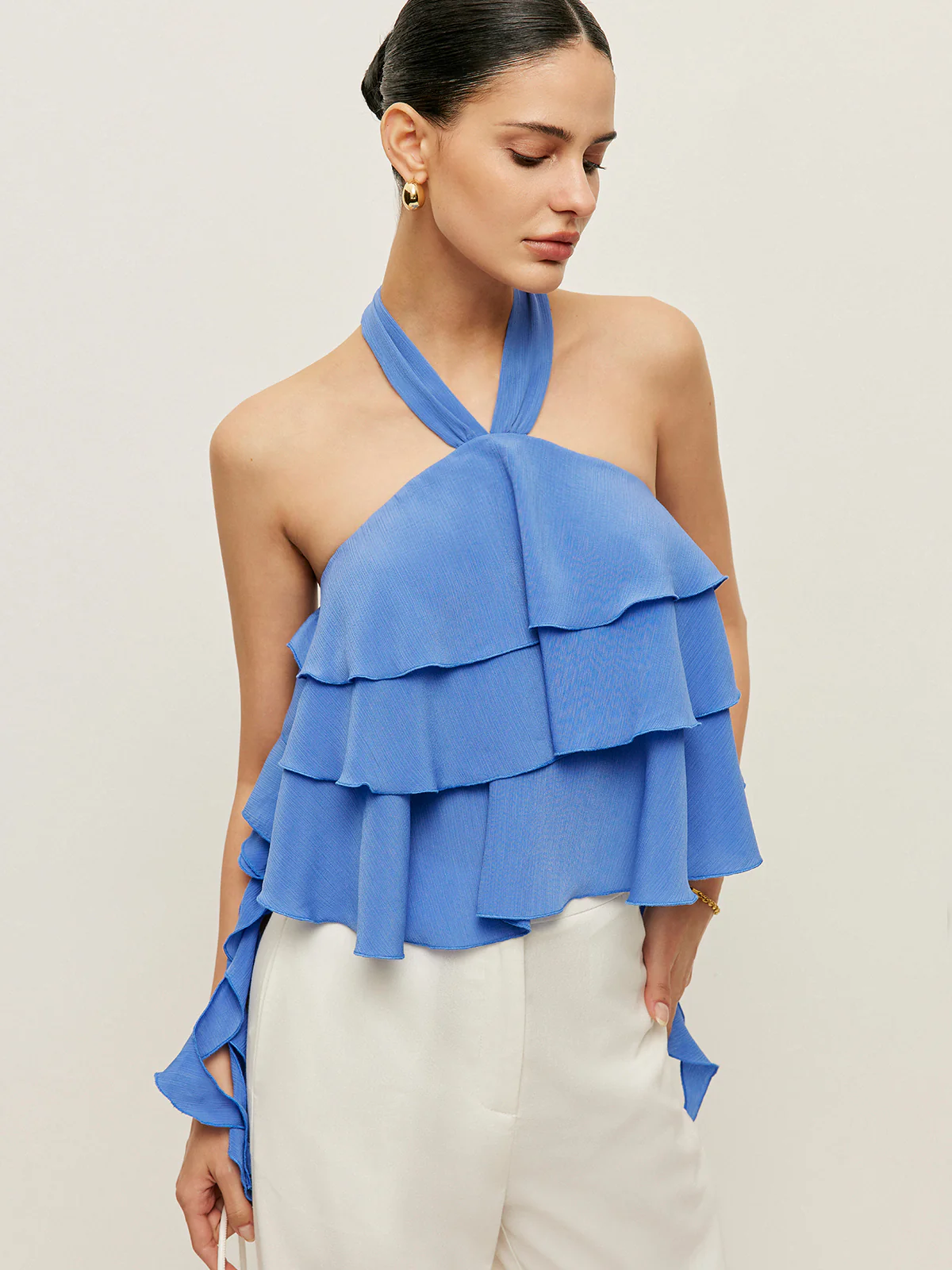 Halter Neck Ruffled Top - Takermore