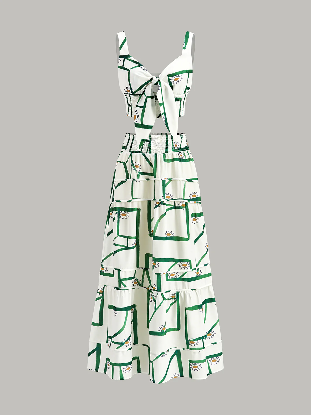 Front Tie Cami Top With Tiered Skirt Set - Takermore