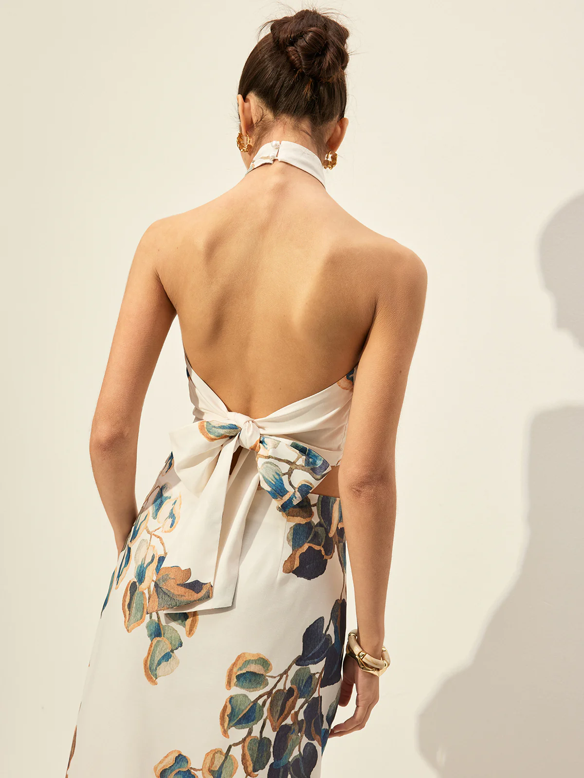 Floral Print Halter Top With Skirt Set - Takermore