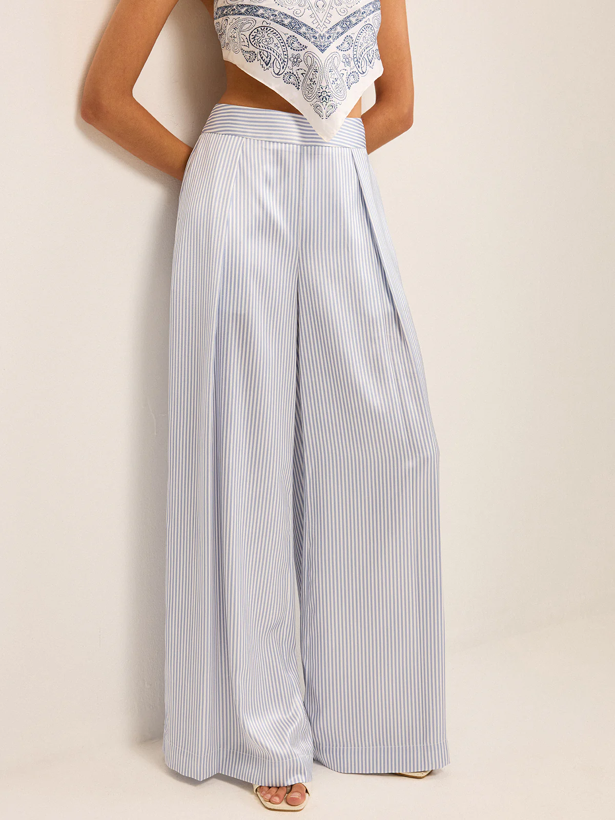 High-Waisted Striped Wide-Leg Pants - Takermore