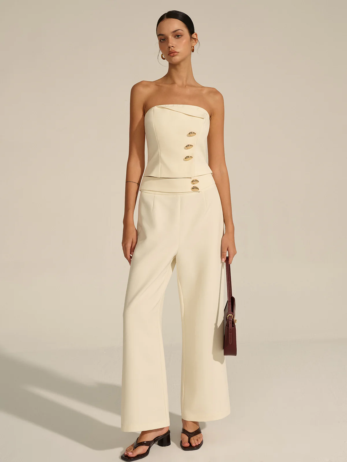 Metal Decor Strapless Crop Top - Takermore