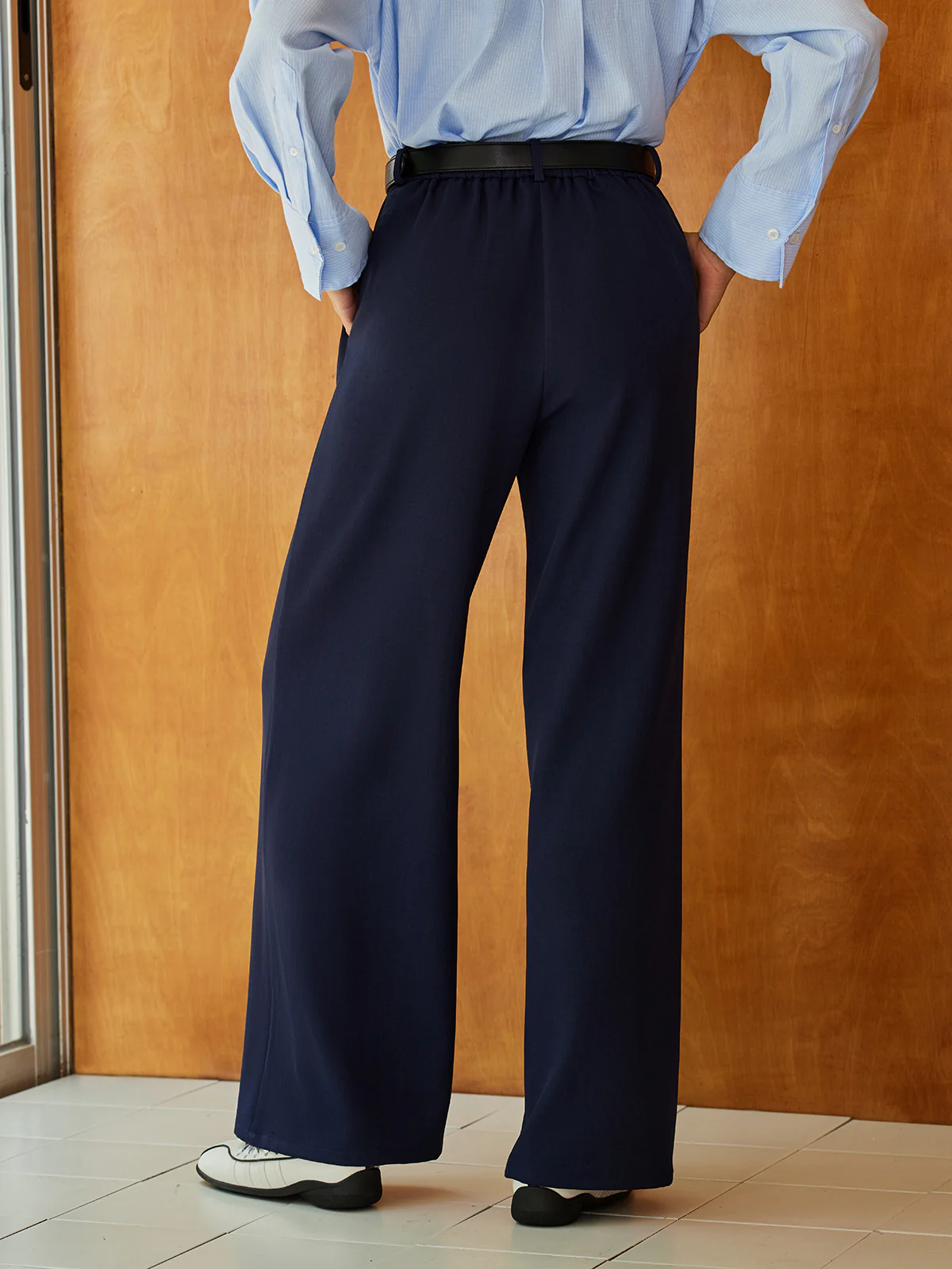 High-Waist Belted Long Pants - Takermore