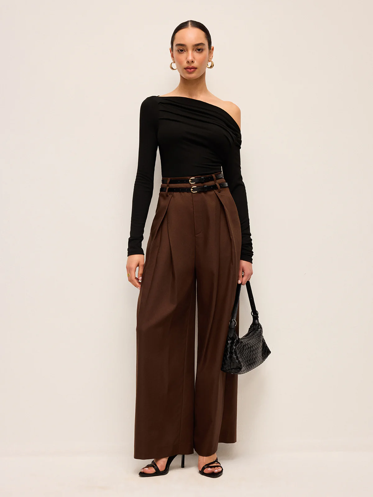 High-Waist Wide-Leg Pants With Double Belts - Takermore