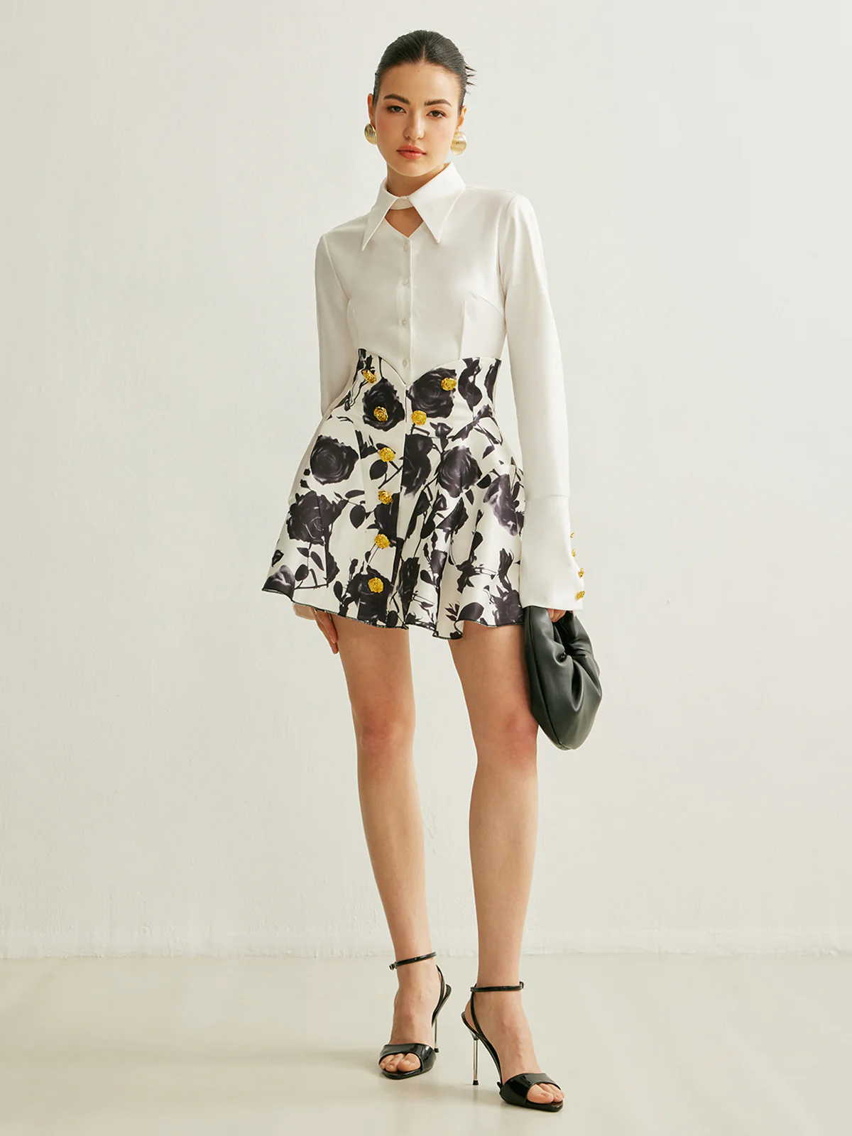 Floral Print Button-Detail Skirt - Takermore