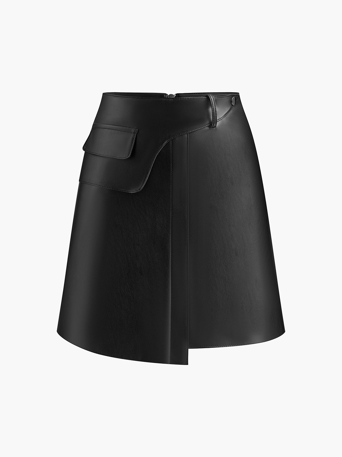 Mid-Waist Asymmetrical Faux Leather Mini Skirt - Takermore