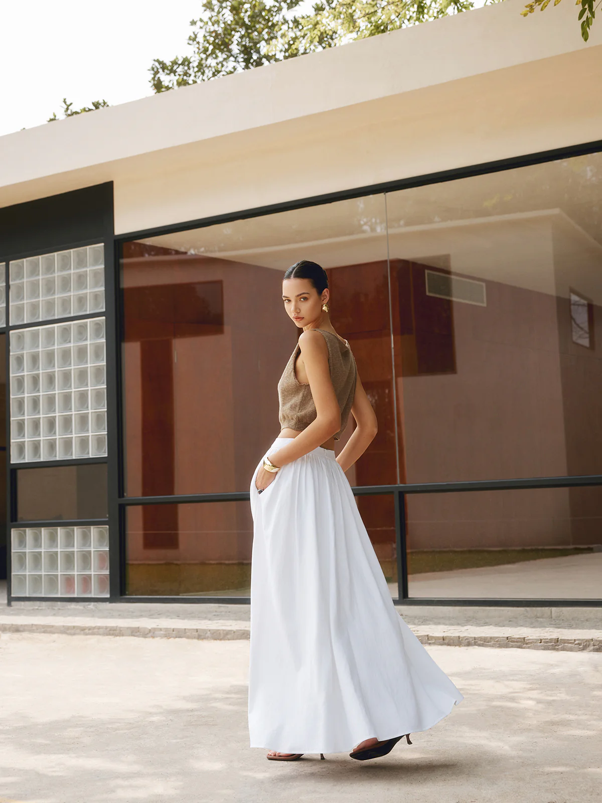 Linen Pleated Maxi Skirt - Takermore