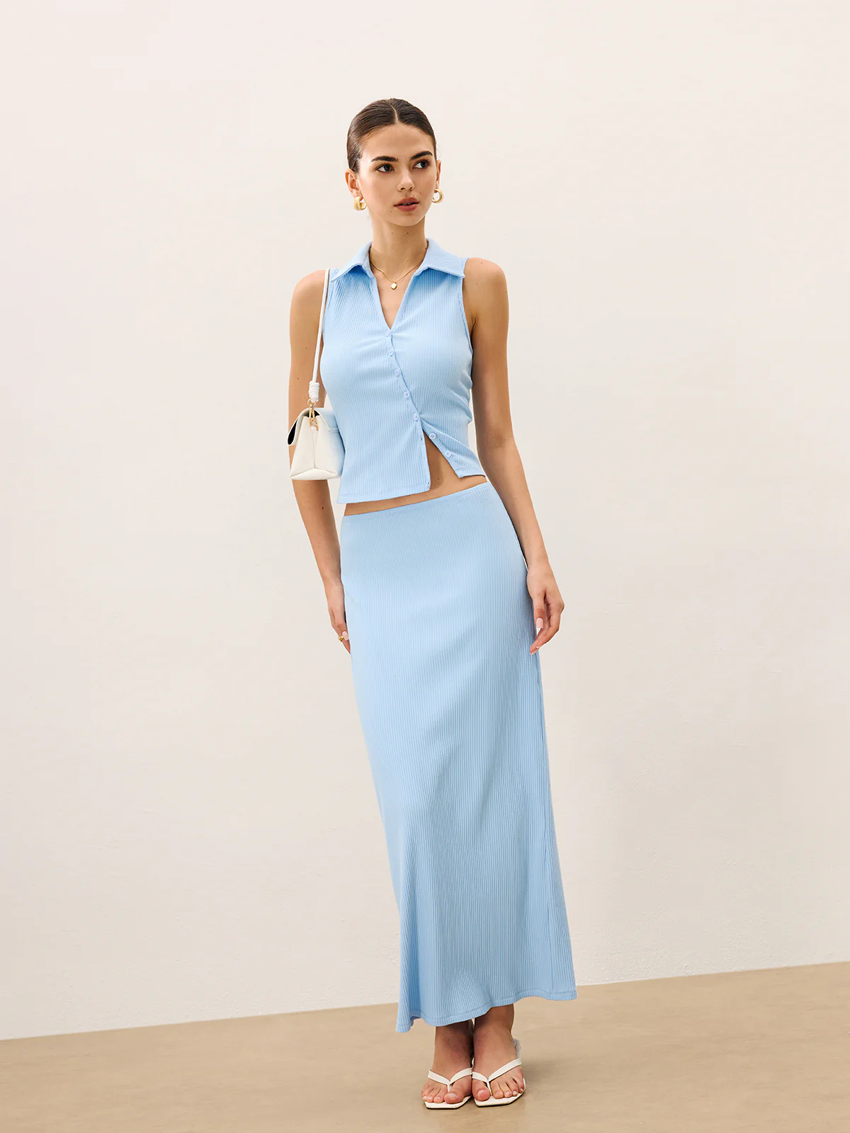 Sleeveless Crop Top and Maxi Skirt Set - Takermore
