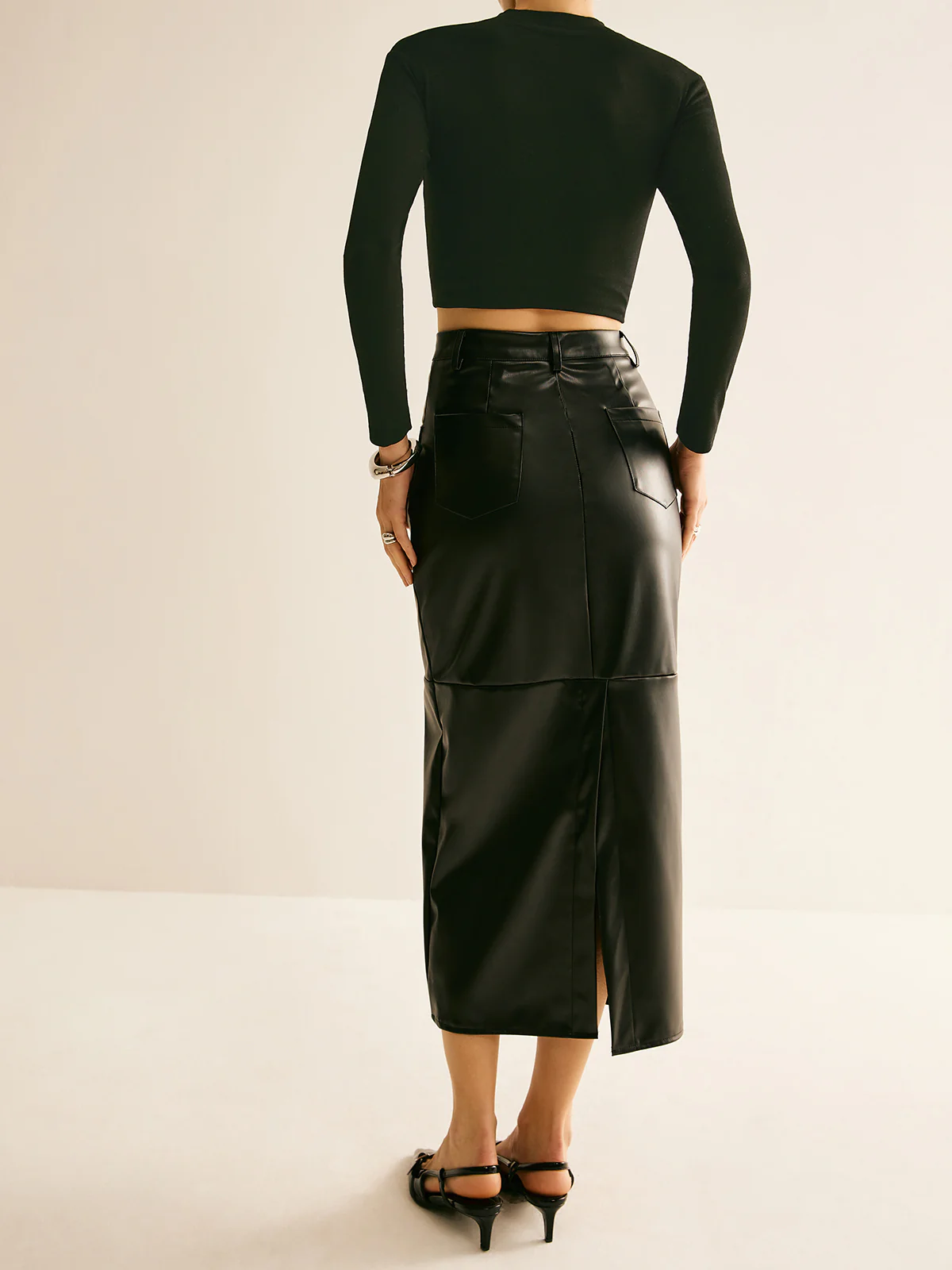 Piping PU Leather A-Line Skirt - Takermore