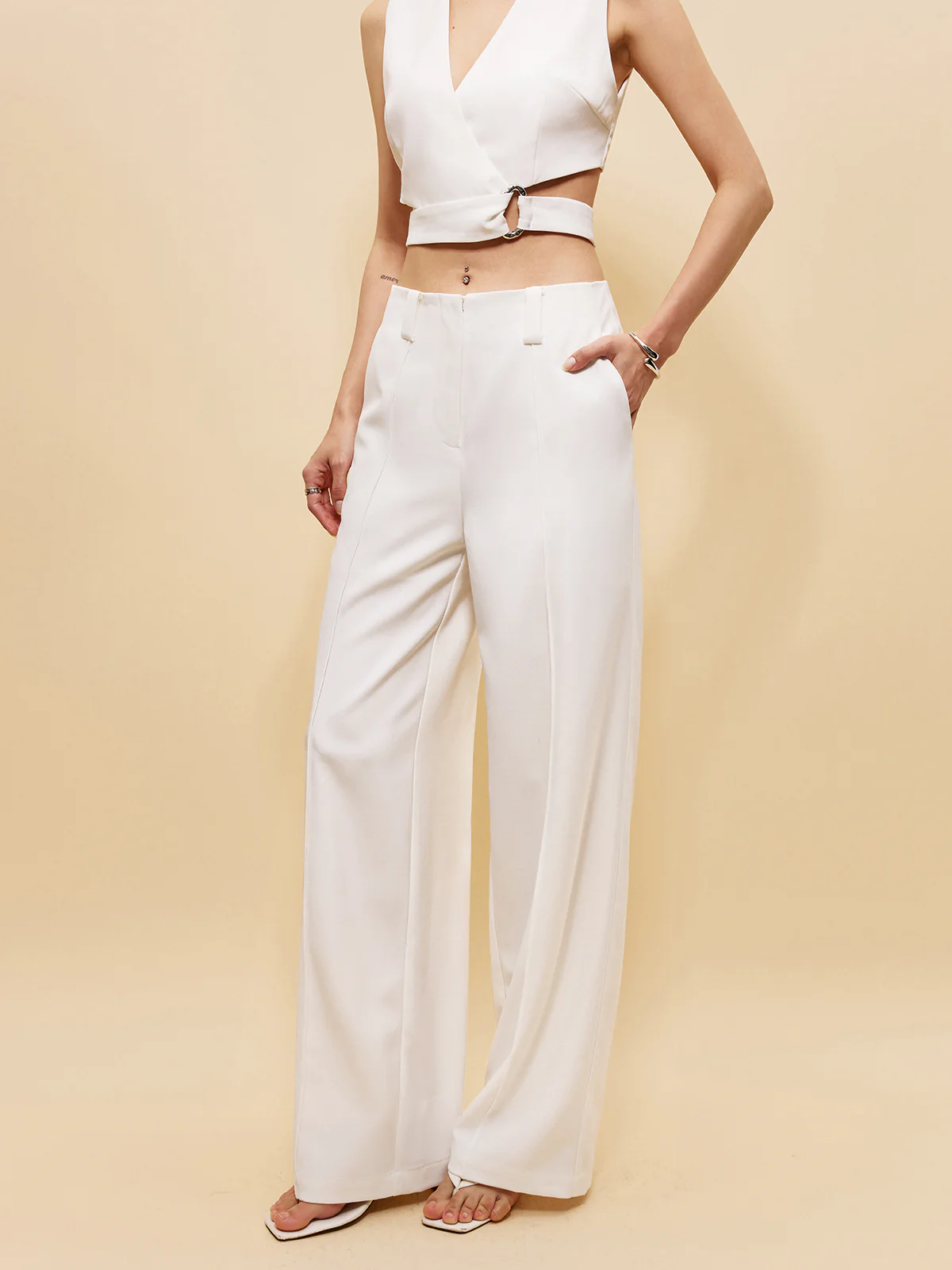 Mid-Waist Pockets Pants Without Belt - Takermore