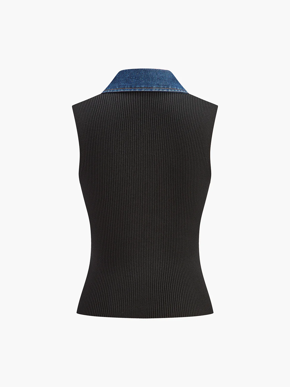Denim Collar Ribbed Sleeveless Top - Takermore