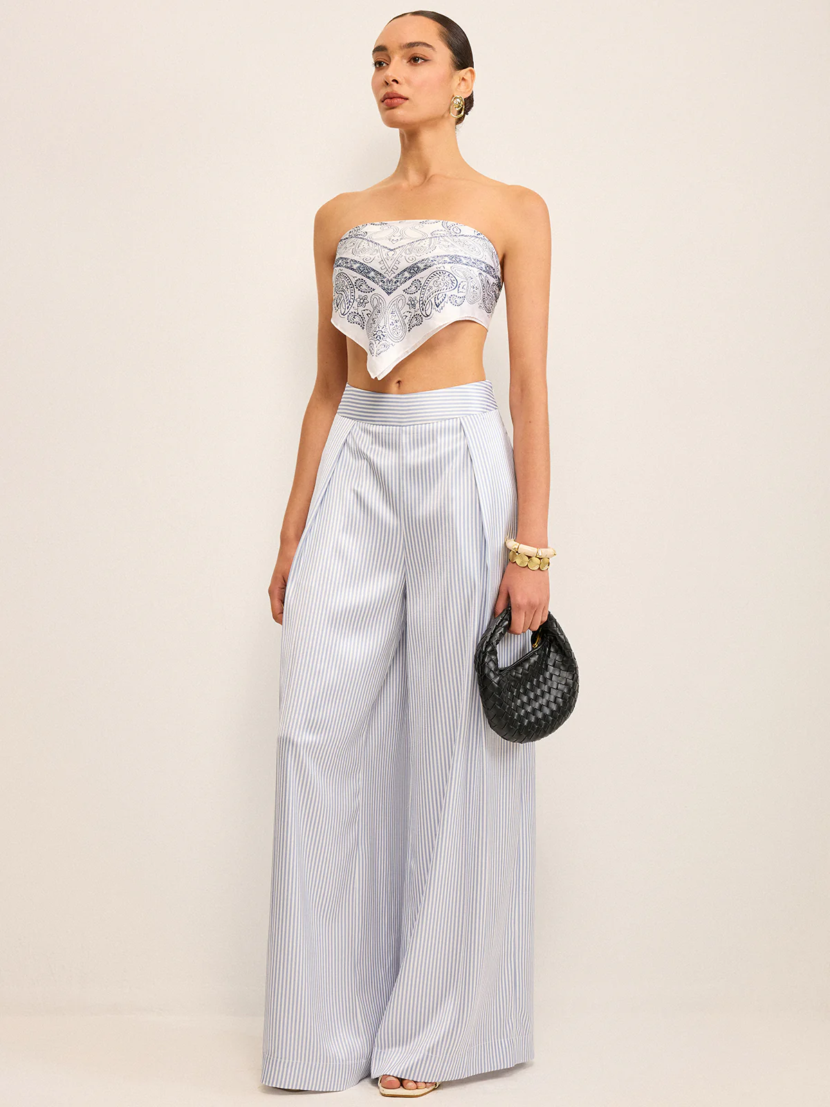 High-Waisted Striped Wide-Leg Pants - Takermore