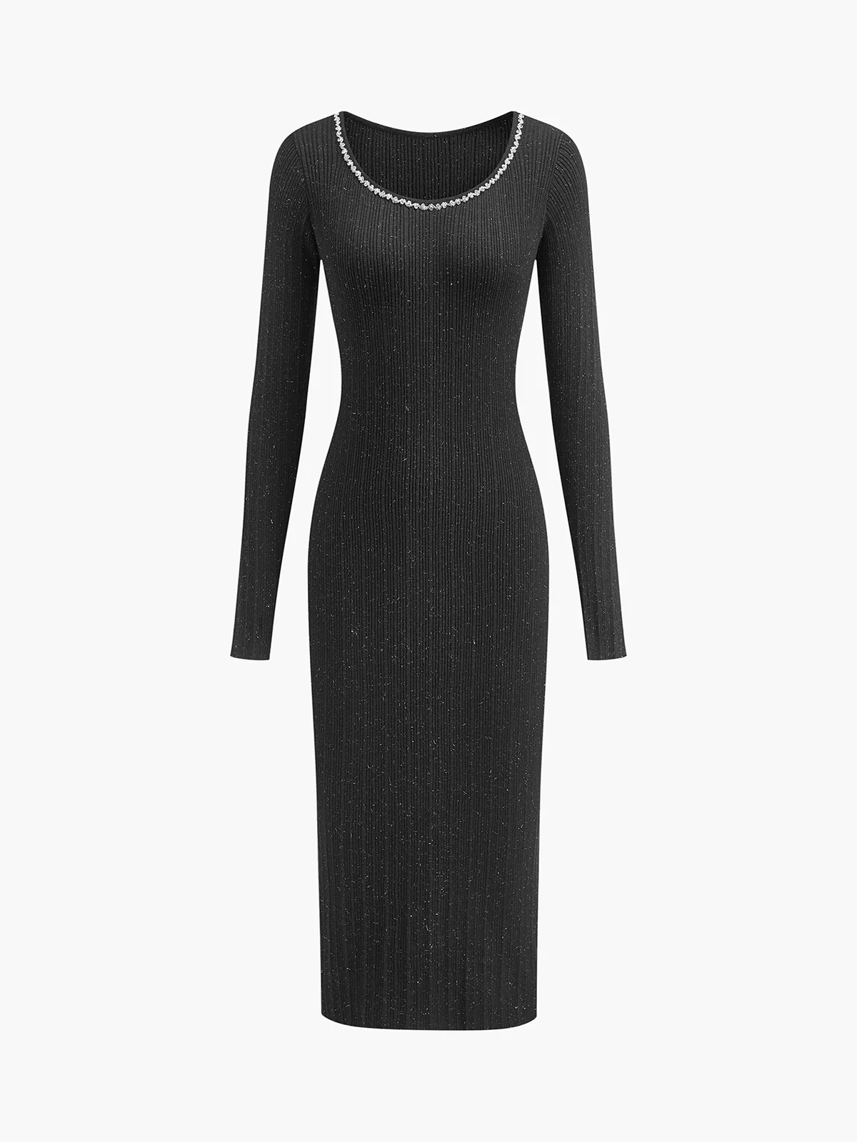 Rhinestone Decor Plain Sweater Dress - Takermore