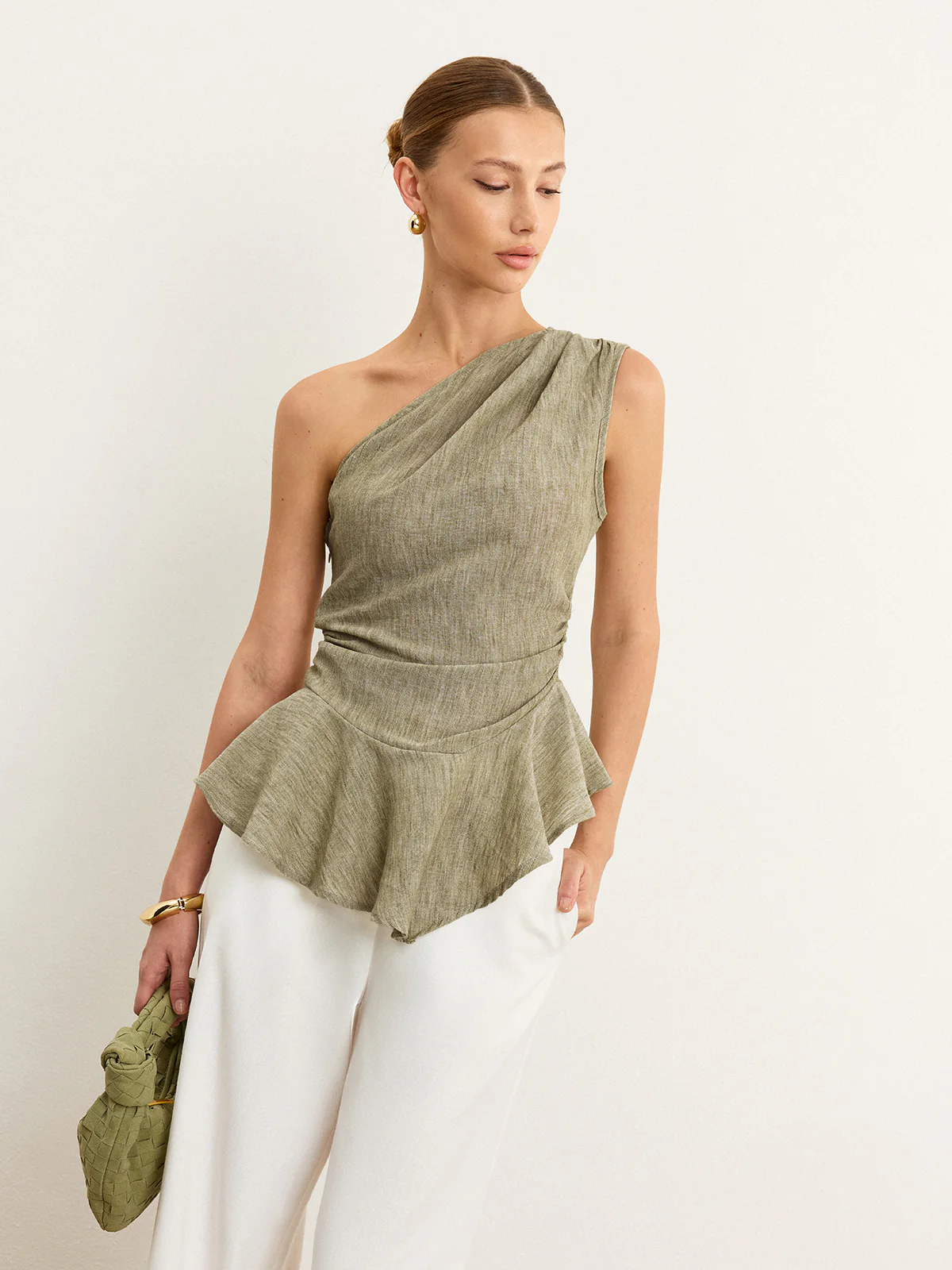 Asymmetrical One-Shoulder Top with Ruffle Hem - Takermore