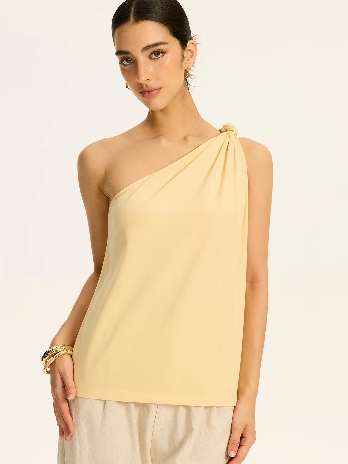 One-Shoulder Ruched Knit Top - Takermore