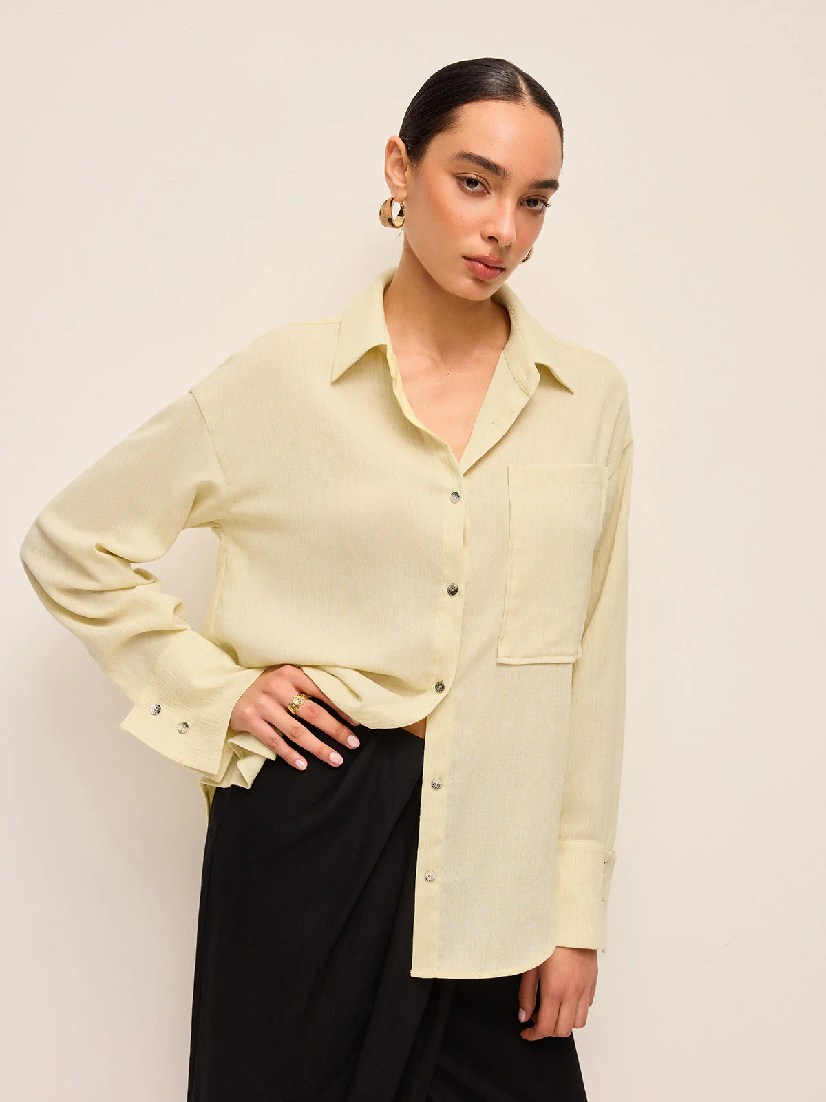 Semi-Sheer Long Sleeve Button-Up Shirt - Takermore