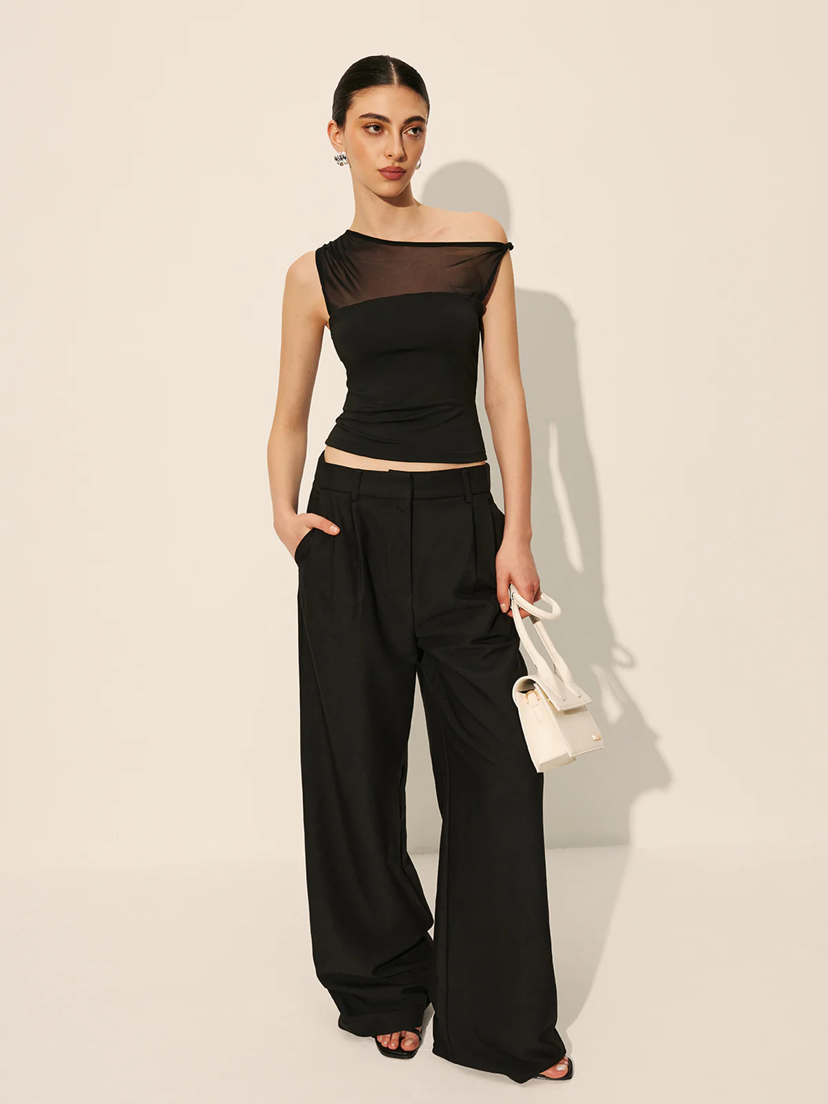 Sheer Panel One-Shoulder Top - Takermore