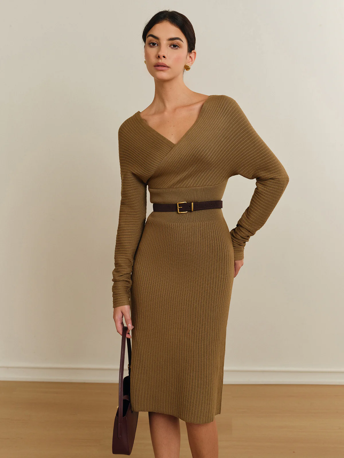 Criss Cross Sweater Dress Without Belt - Takermore