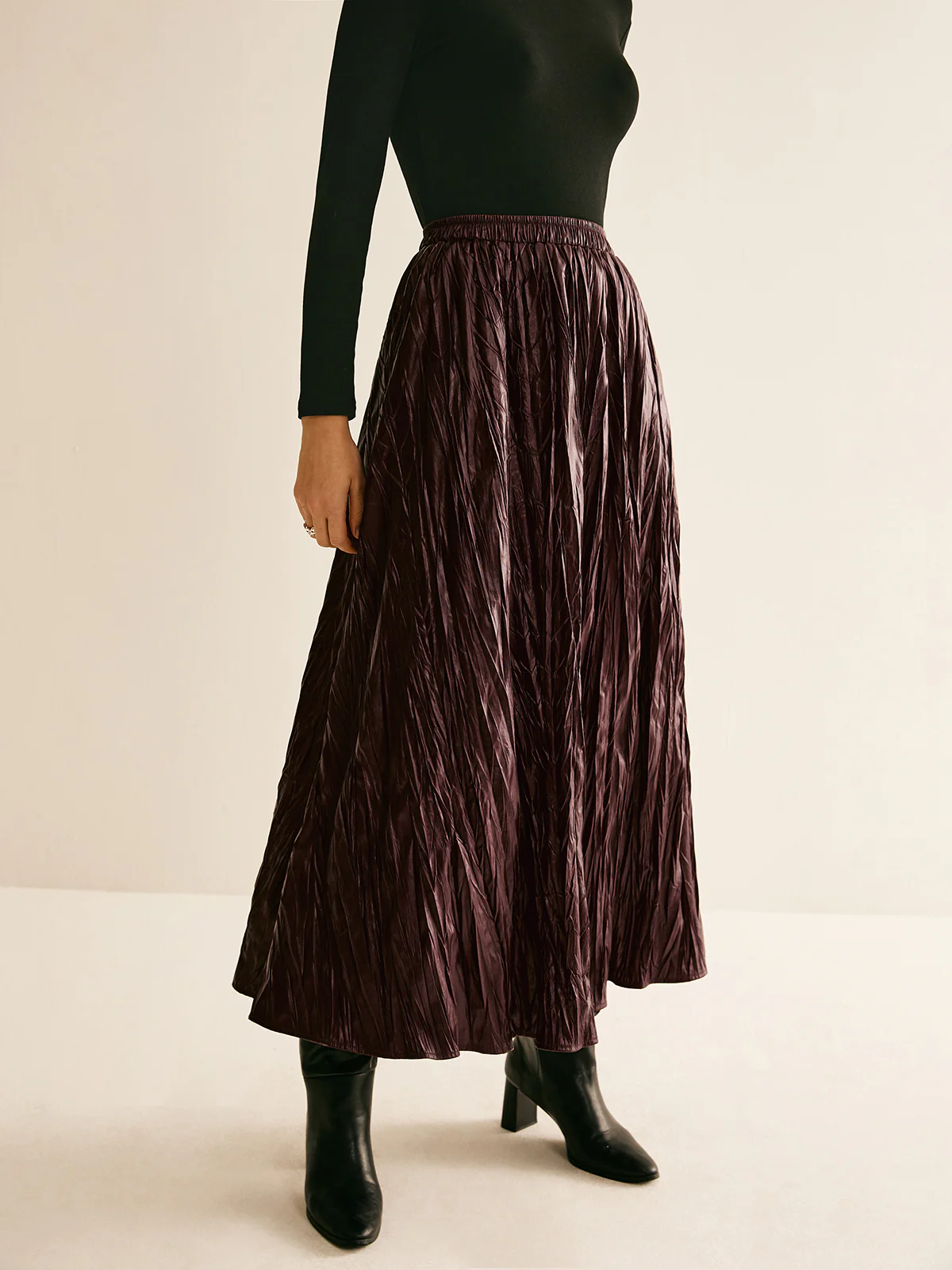 Elastic Waist Faux Leather Skirt - Takermore