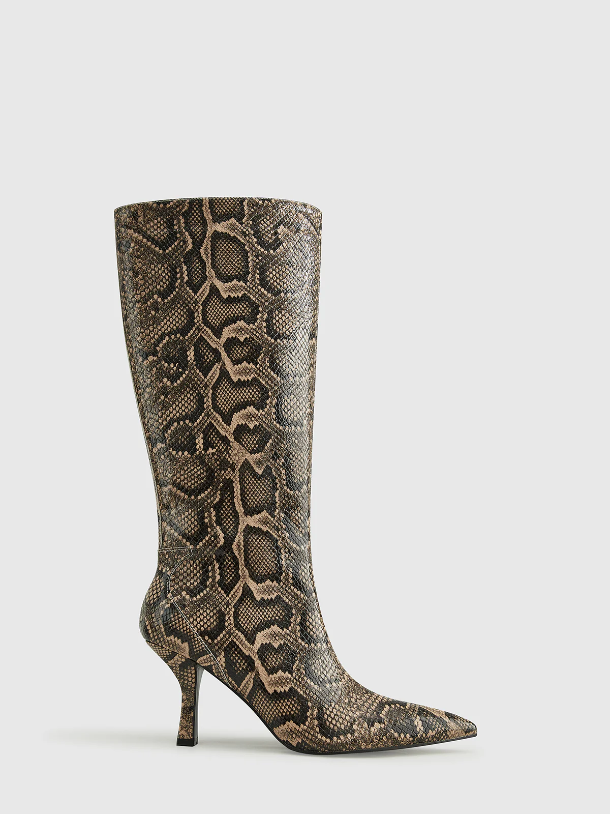 Snakeskin Print Knee-High Boots - Takermore